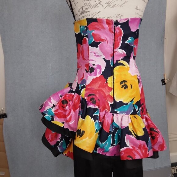 Lillie Rubin | 80's Bold Floral Strapless Party Dress | Size 10 - Picture 9 of 14